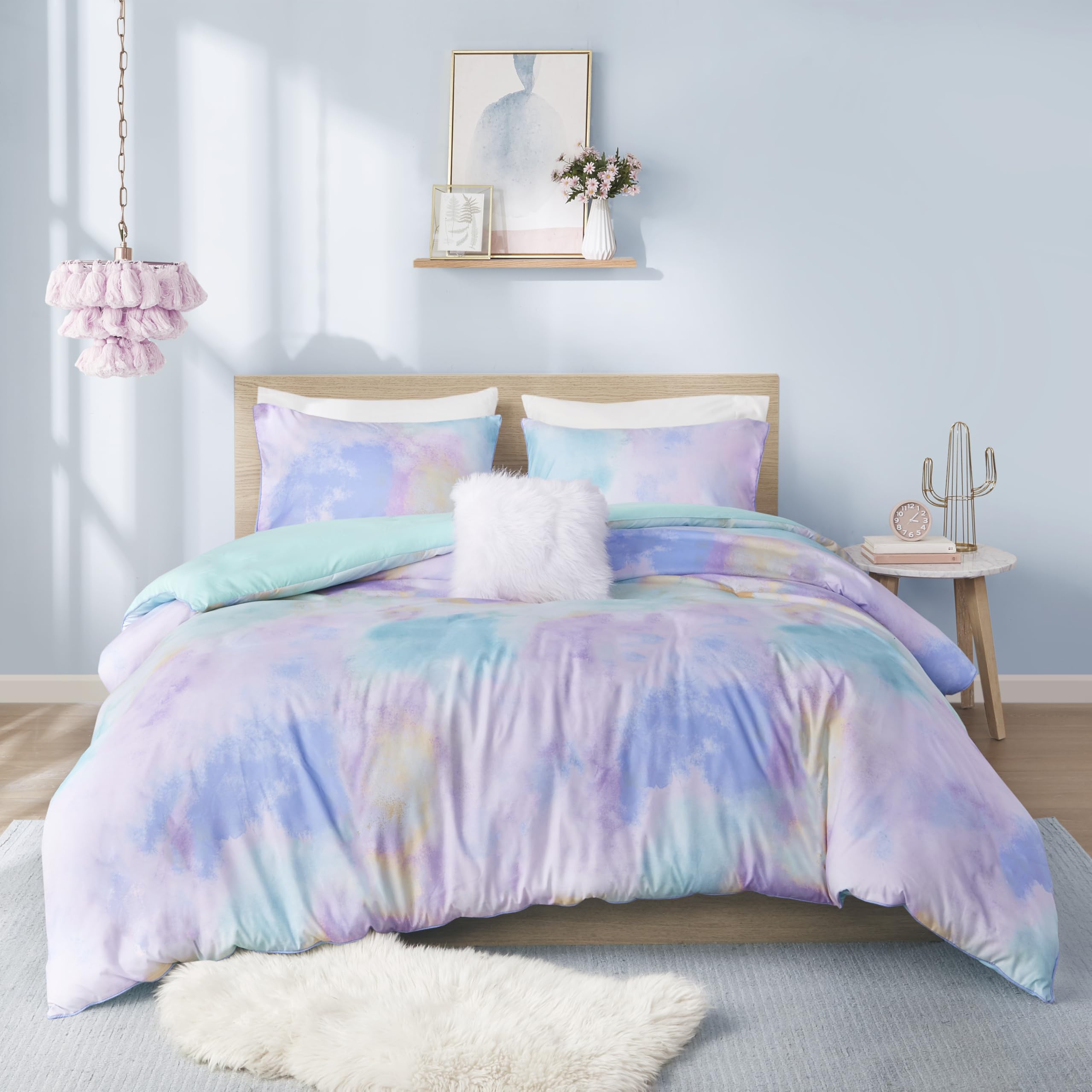 Photo 1 of Intelligent Design Duvet Cover Queen Bedding Sets for Girls & Boys Watercolor Tie Dye Twin Duvet Cover Set Kids, Microfiber Queen Size Duvet Cover Set, Pillow Cassiopeia, Full/Queen Pink/Blue 4 Piece