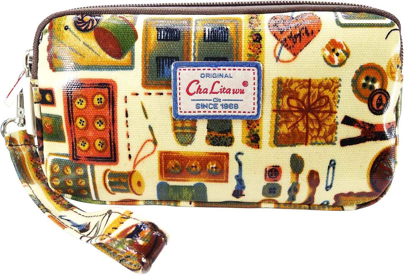 BDJ Multi-function Printed Oil-Coat Fabric Bag Wristlet Purse Wallet Pouch, Sewing Kit