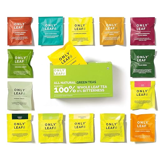 ONLYLEAF 100% Natural Immunity Boosting Green Tea Sampler Box, 15 Tea Bags