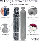 Volila Long Hot Water Bottle 2L with Fluffy Cover Grey 72cm view 2