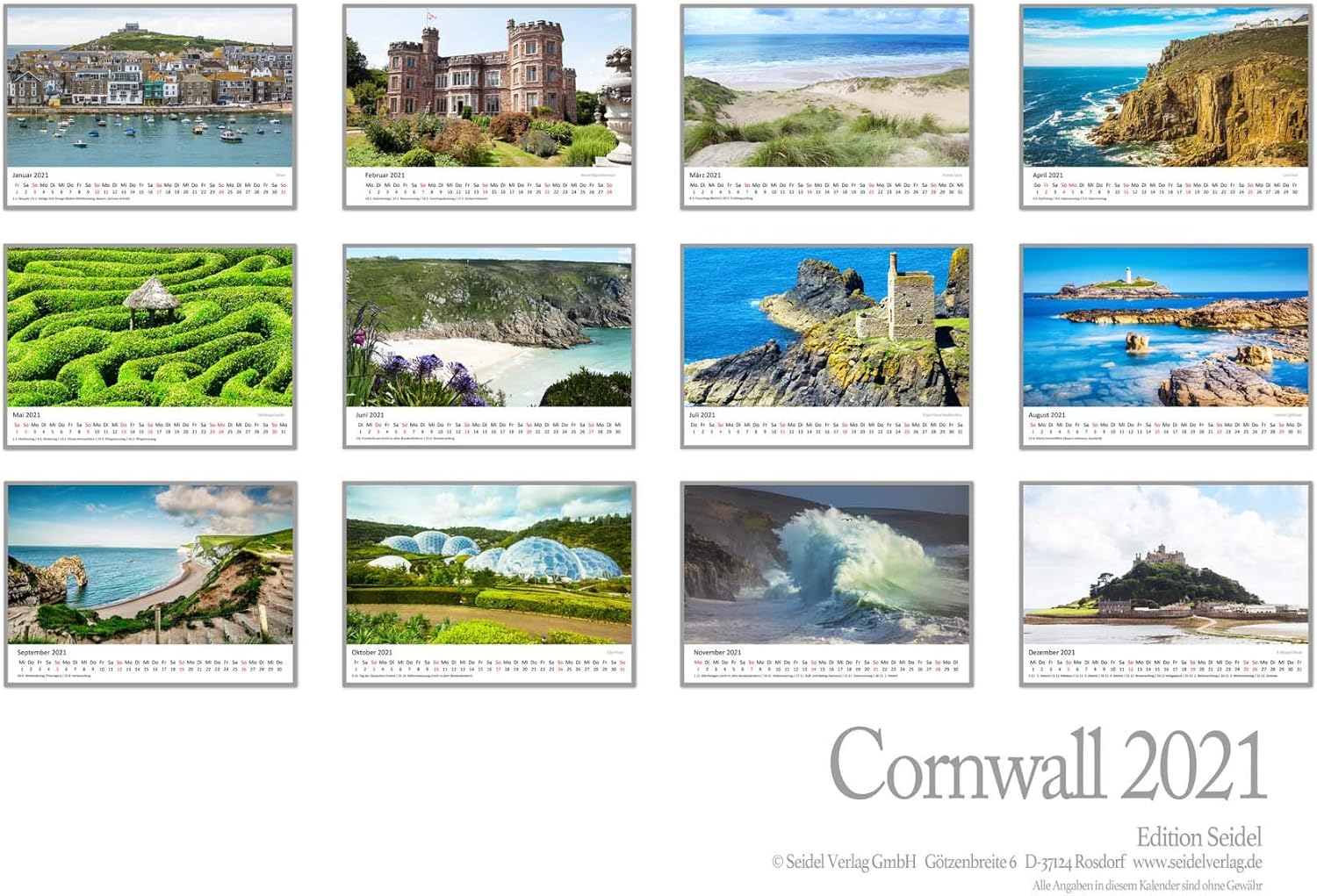 Edition Seidel Cornwall Premium Calendar 2021 Din A3 Wall Calendar Uk England Amazon Co Uk Kitchen Home kalender cornwall 2021