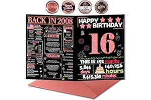 JOYCARD 16th Birthday Card with Envelope, Sweet 16th Birthday Decorations for Girls, 16th Birthday Gifts for Daughter, Happy Birthday Cards for 16 Year Old Granddaughter, Funny Gift Idea, Back in 2008
