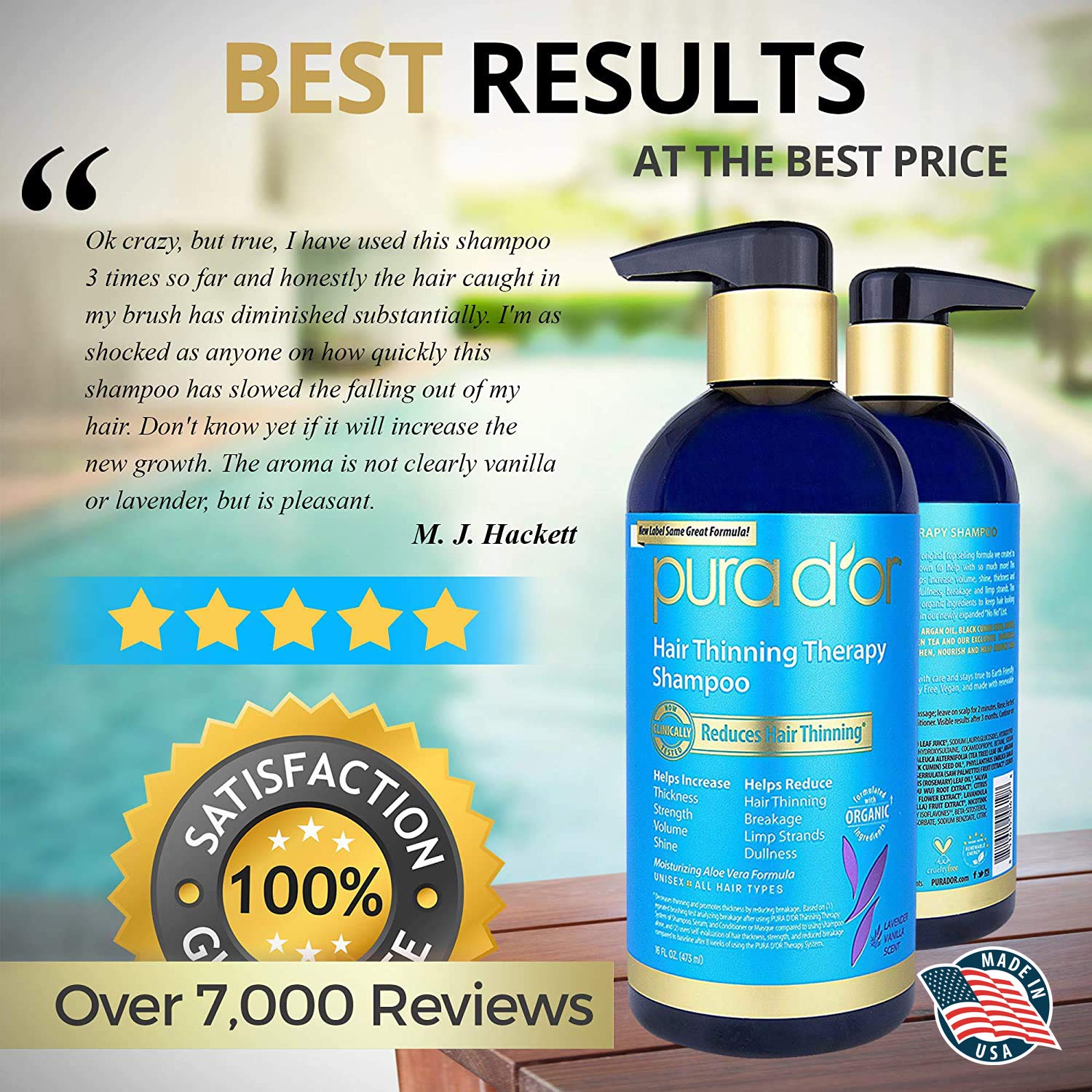 PURA D'OR Hair Thinning Therapy Biotin Shampoo VANILLA LAVENDER Scent (16 oz) w/Argan Oil, Herbal DHT Blockers, Zero Sulfates, Natural Ingredients For Men & Women, All Hair Types (Packaging may vary) : Beauty