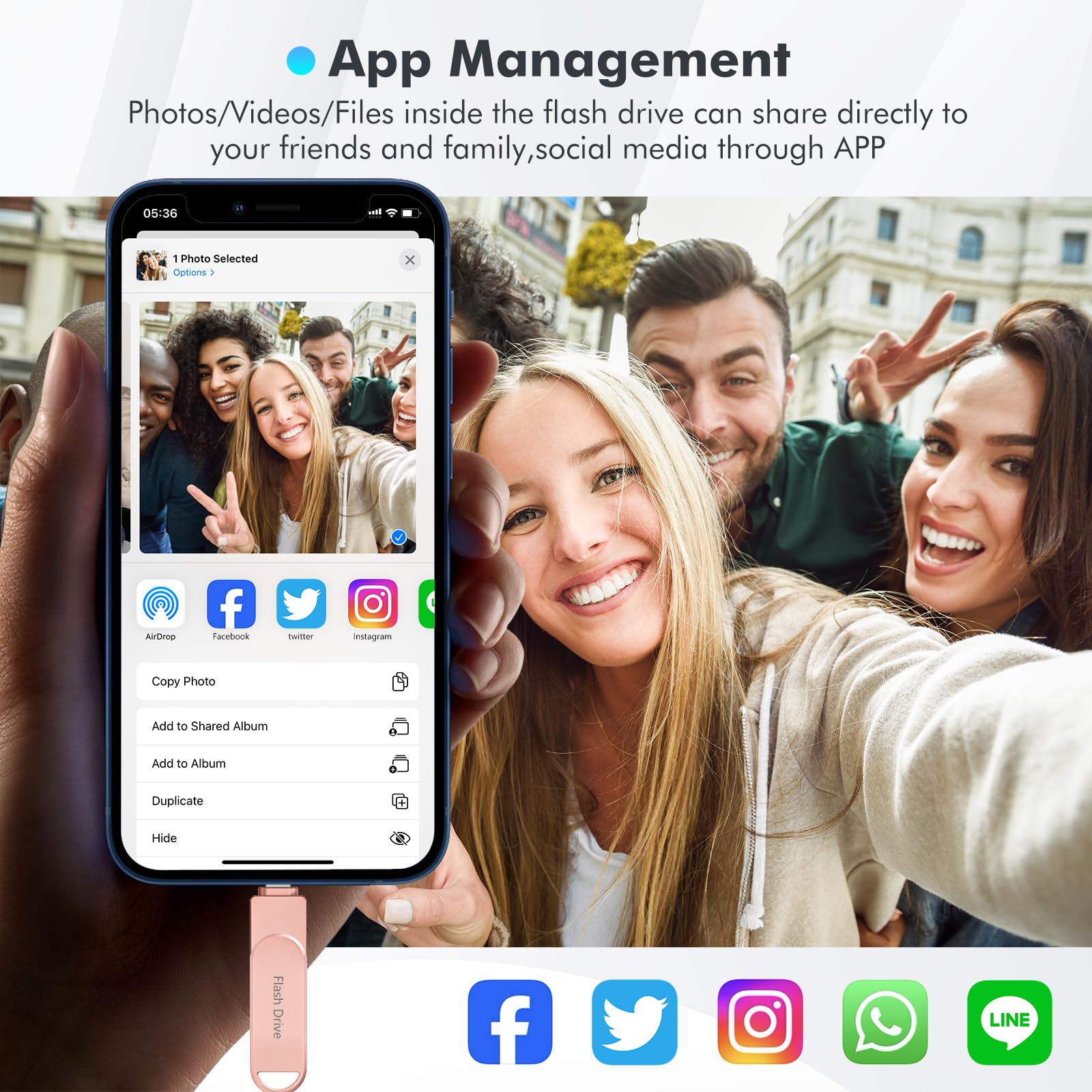 Apple MFi Certified Photo Stick, USB Flash Drive for iPhone 512GB, iPhone Memory Stick for Photo/Video Backup, High-Speed USB Stick for Photo Storage Drive Compatible for iPhone/iPad/Android/PC (Pink)