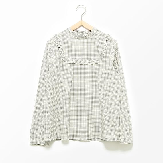 Amazon エヘカソポ Ehka Sopo チェックフリルブラウス グリーン M シャツ ブラウス 通販