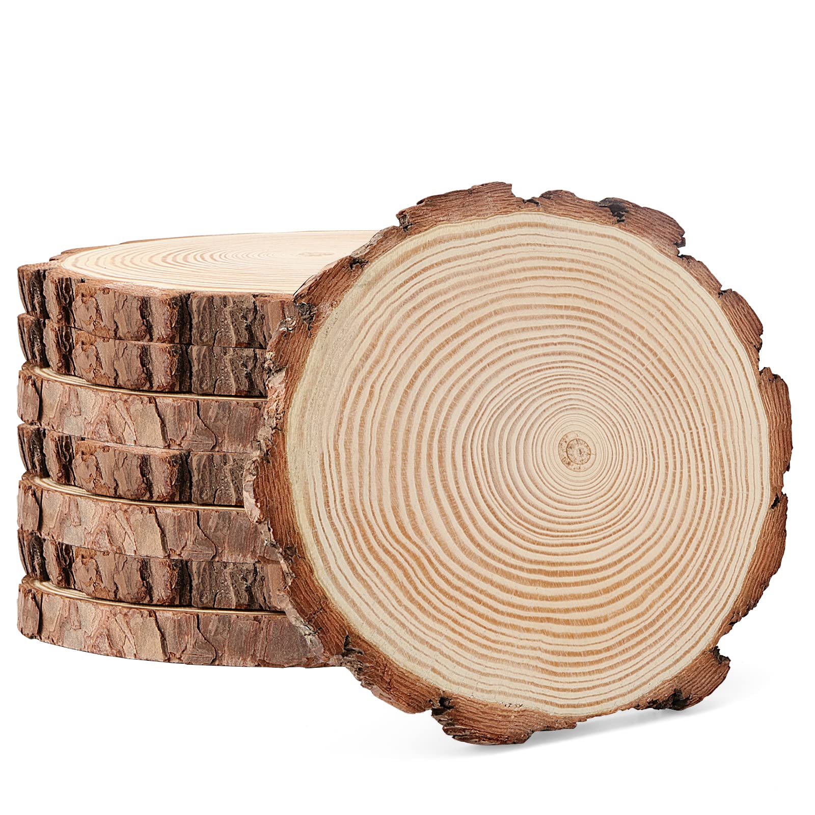 KEILEOHO 8 PCS 18-20cm Natural Wood Slices, 7-8 Inch Unfinished Wooden Circles, Round Wooden Discs Wood Log Slices, Wood Rounds for Crafts Painting DIY Home Wedding Decor