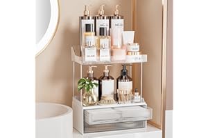 Delamu Bathroom Organizers and Storage, 2 Tier 2 Drawer Makeup Organizer Countertop, Easy to Install, Ideal for Bathroom Counter, Vanity, Ideal for Women Girls, Clear