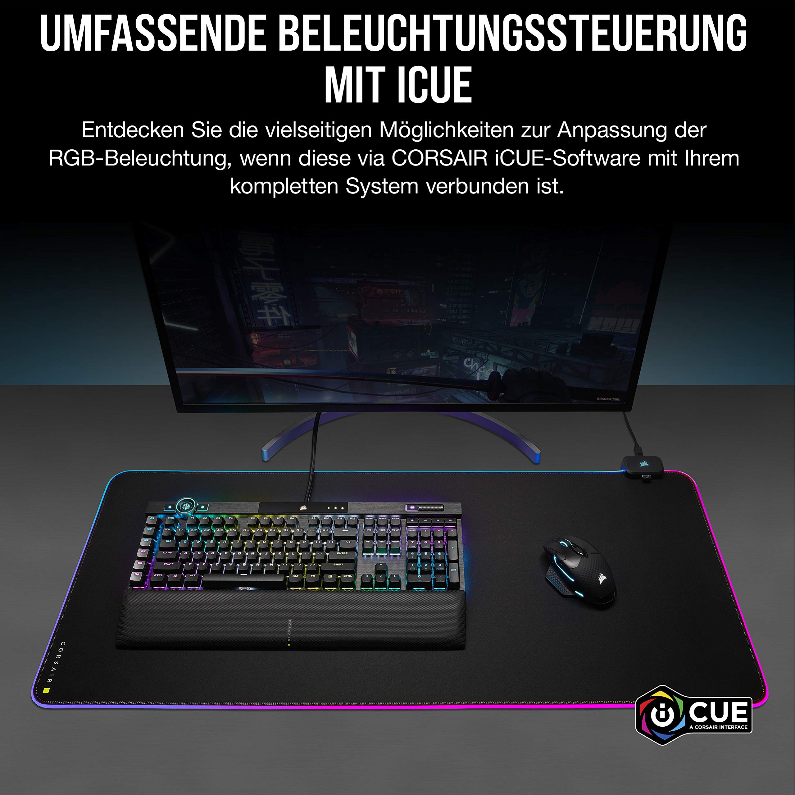 Corsair MM700 RGB Cloth Gaming-Mauspad - Extended 930mm x 400mm - Schwarz 8