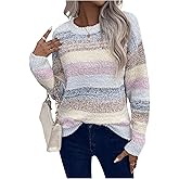 SHENHE Women's Color Block Sweater Crew Neck Long Sleeve Casual Fall Knit Sweater Pullover