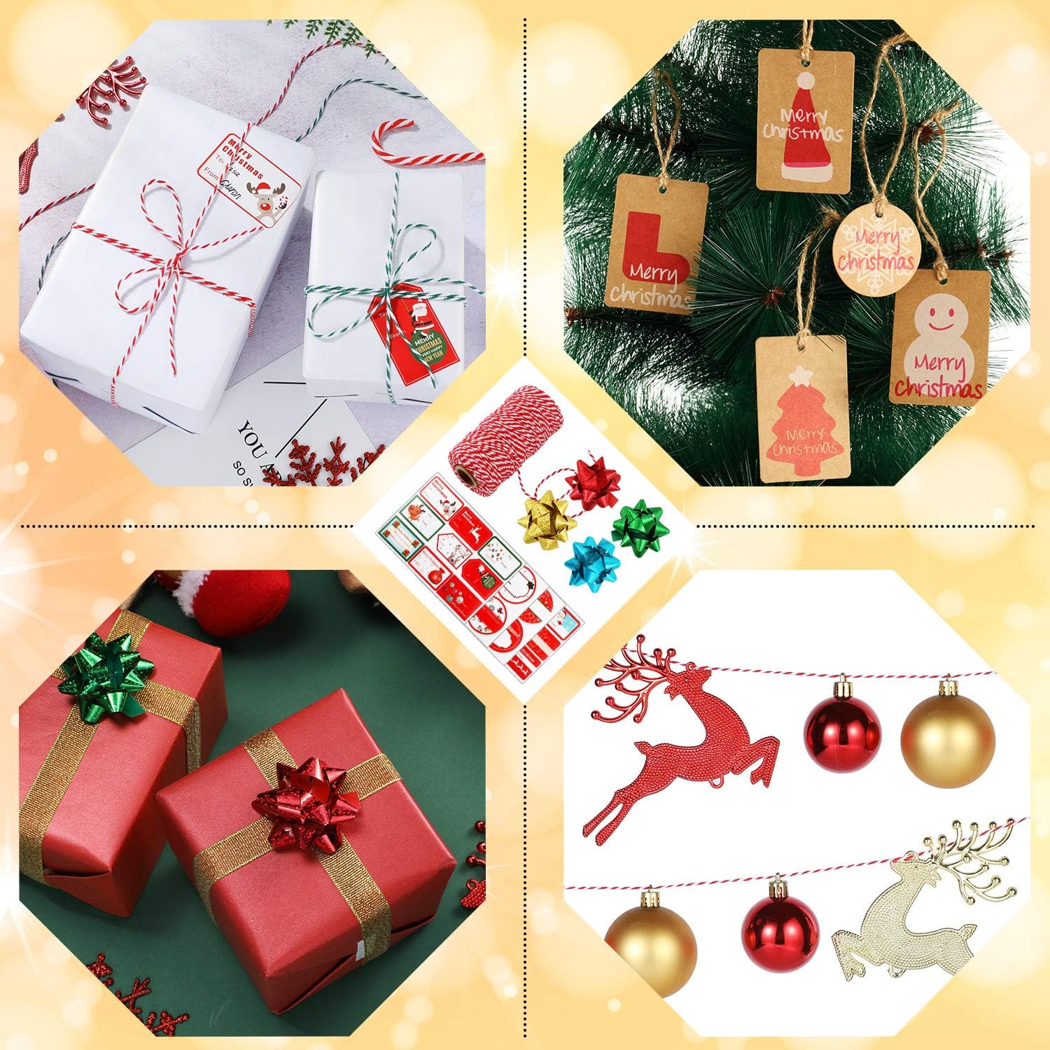 Amazon Co Jp クリスマスギフトラッピングキットには 984フィートのクリスマス紐クリスマスギフトタグステッカー プルボウ クリスマスギフト用品 ドラッグストア