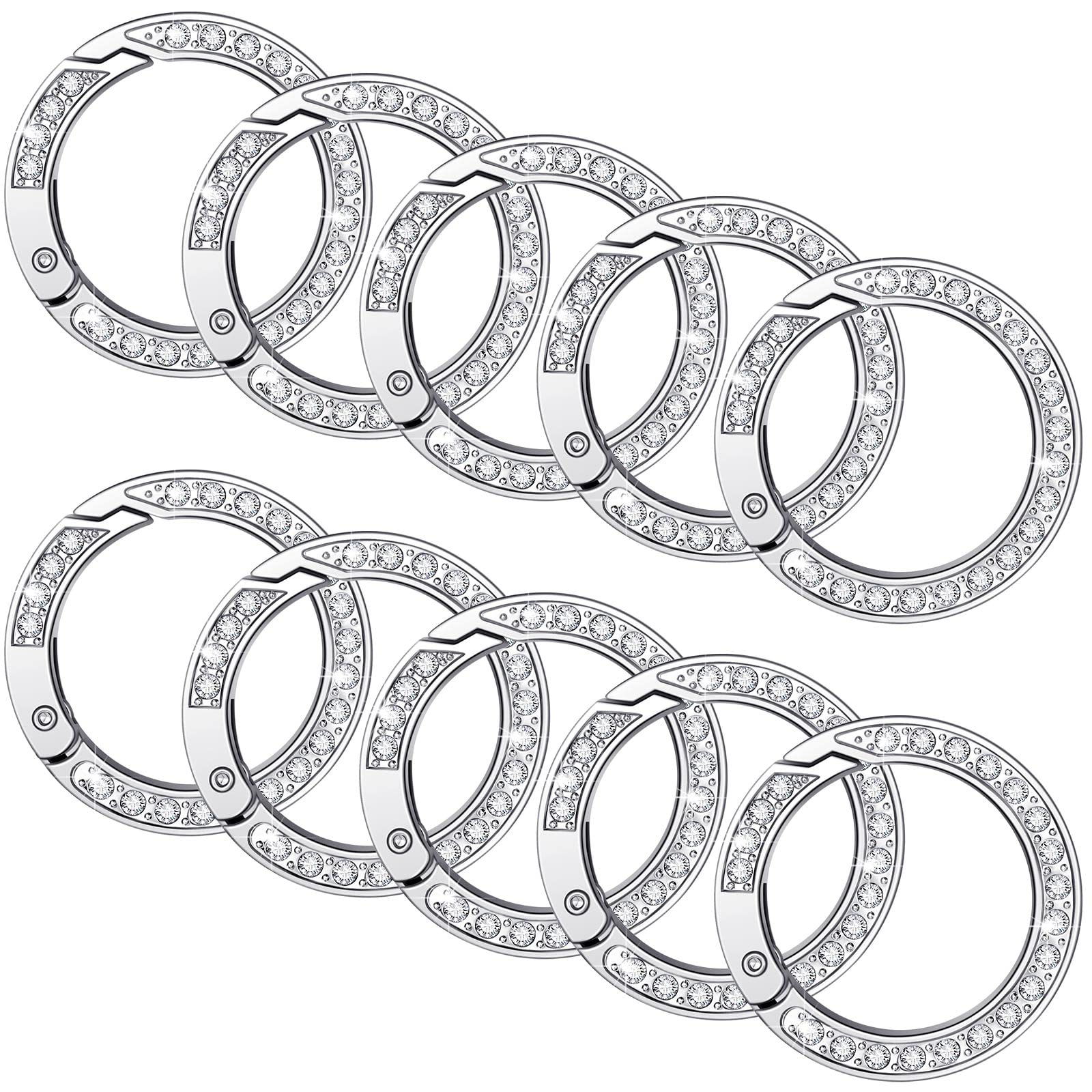 Photo 1 of 10 Pcs Rhinestone Spring O Rings 1 Inch 25mm Round Snap Clip Buckle Simple Metal Keychain Hook Clip for DIY Keyrings(Silver)