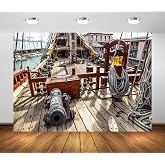 BELECO 7x5ft Fabric Retro Wooden Pirate Ship Backdrop Ancient Wooden Ship Deck, Ship for Tourists Harbor Background Nautical Pirate Themed Party Decorations Photoshoot Studio Props