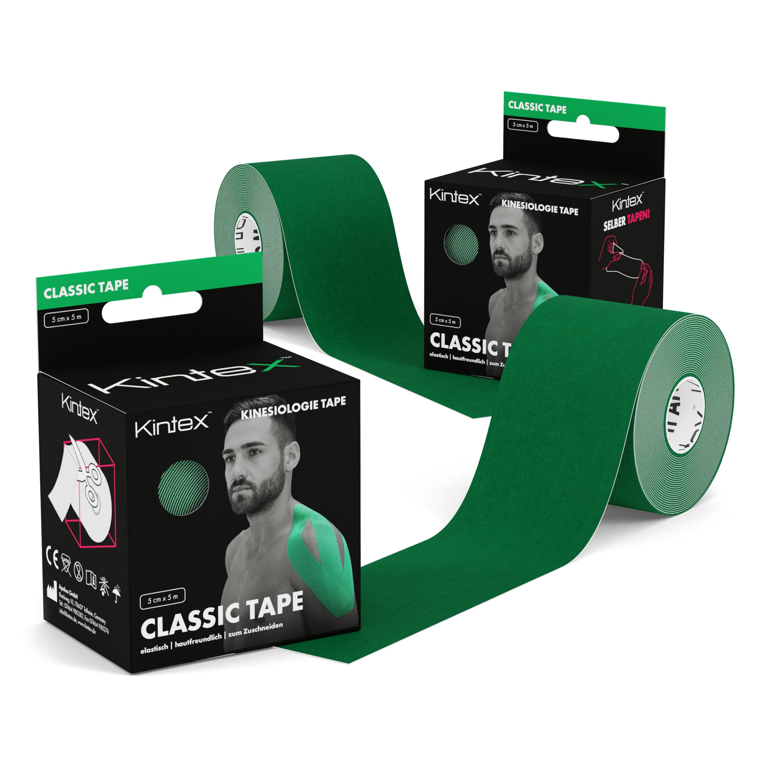 Kintex Kinesiology Classic Physio Therapy Tape 5 cm x 5 m Green 2 Rolls