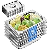 Hotel Pan With Lids 1/4 Size 2-1/2 Inch Deep Stainless Steel Chafing Dishes for Buffet, Steam Table Pan, Metal Commercial Food Pans for Food Prep/Serving (6 Pack, Half Size 1/4 x 2-1/2" Deep)