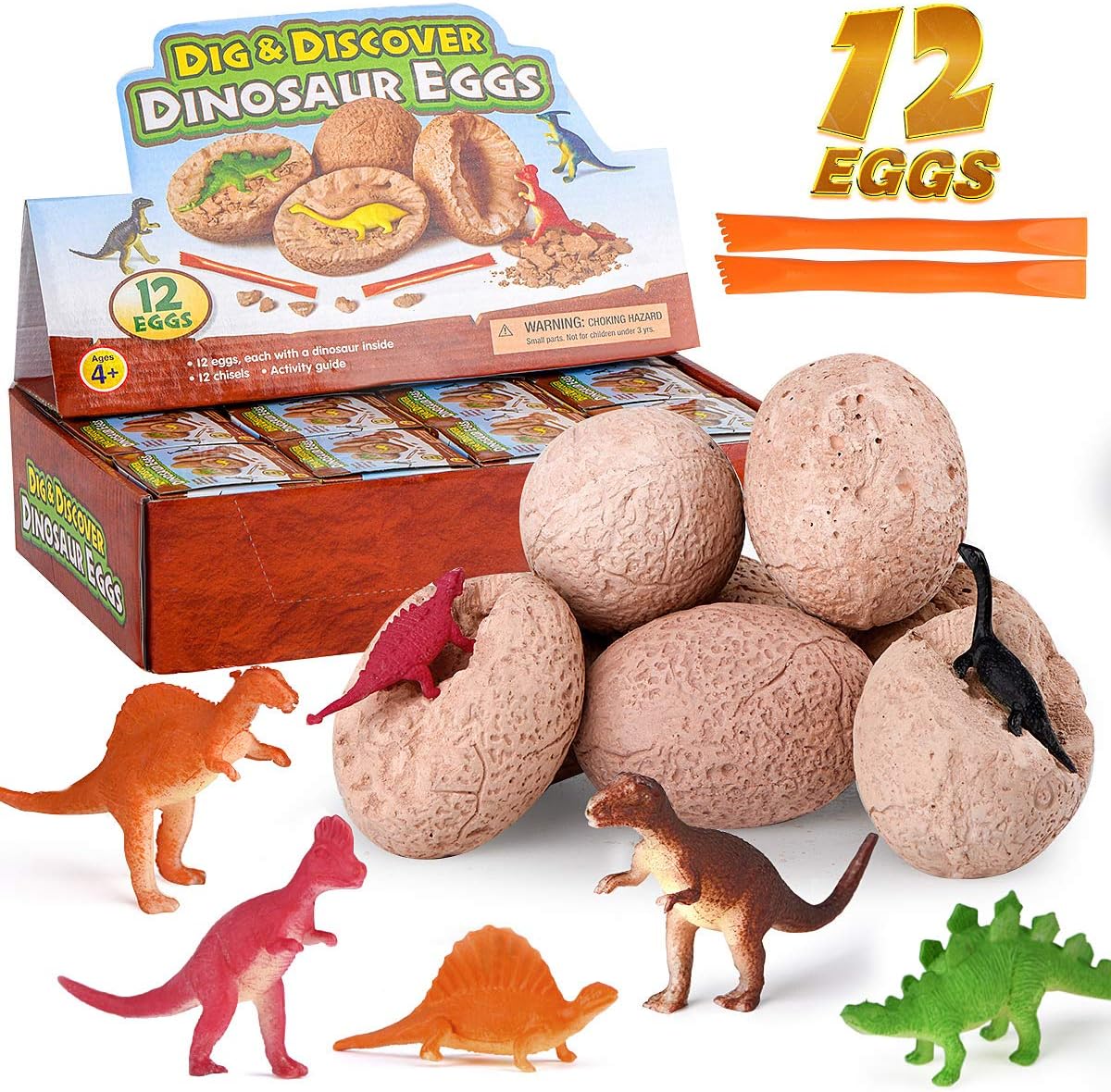 Dinosaur Eggs for Kids, Dino Egg Dig Kit, 12 Unique Dinosaur Eggs and