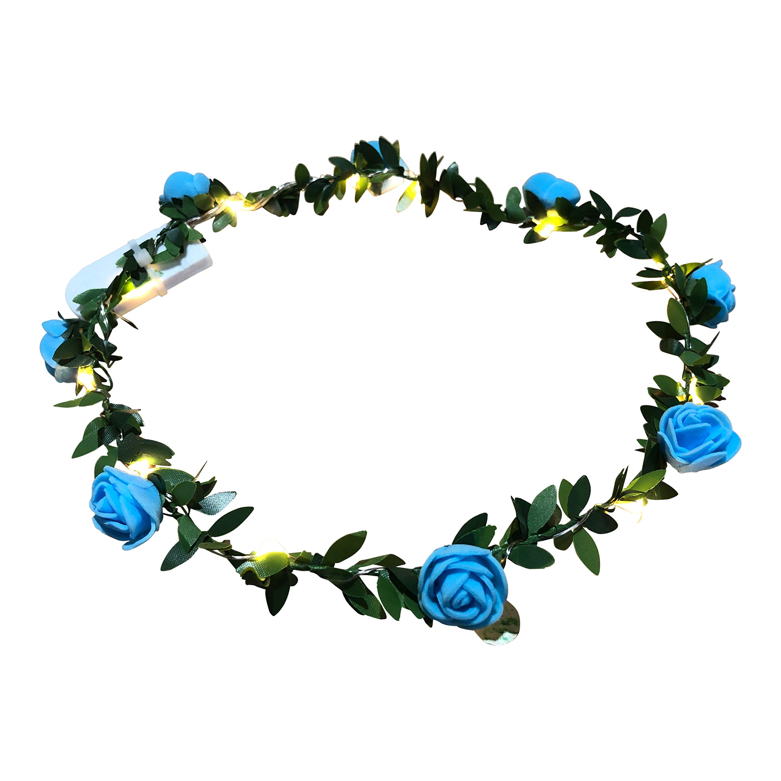 Glowtopia Light Up Floral Wreath Crown Garland with Warm White LEDs Flower Headband Wedding Decoration Festivals (Rosebud - Blue)