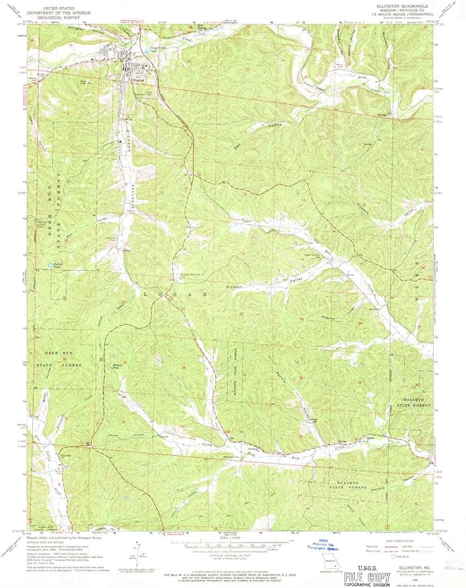 YellowMaps Ellington MO topo map, 124000 Scale, 7.5 X 7.5 Minute, Historical, 1968