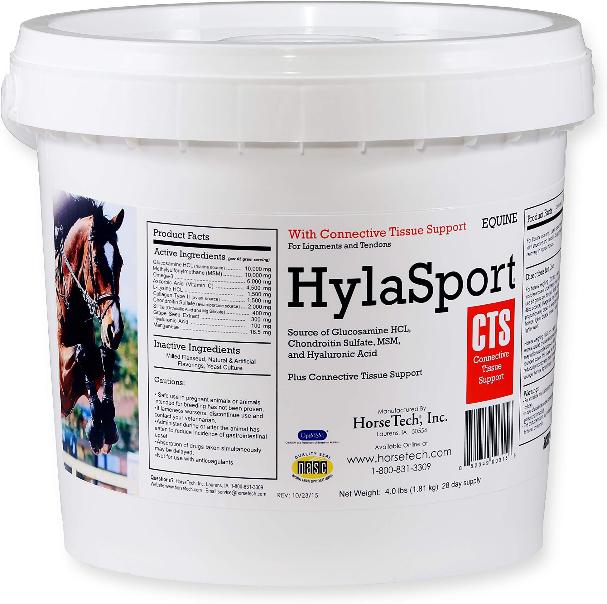 Horsetech HylaSport CTS. Nutritional Support for Equine Connective Tissue, Ligaments and Tendons. Formulated for Heavy-Working Sport Horses or Horses Recovering from Connective Tissue Injuries.