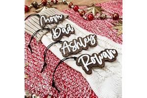 Wooden Name Tag - Personalized Christmas Stocking Tags,Gift Tags for Birthday Christmas,Wood/Acrylic Personalized Rustic Holi