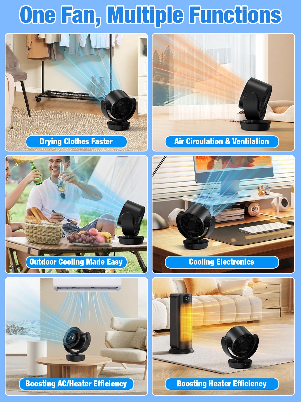 Desk Fan for Bedroom - 8000mAh Rechargeable Air Circulator Fan with Remote, 120° Horizontal & 90° Vertical Rotation, Quiet USB Table Oscillating Fan for Room Cooling, Adjustable 1-100 Speed