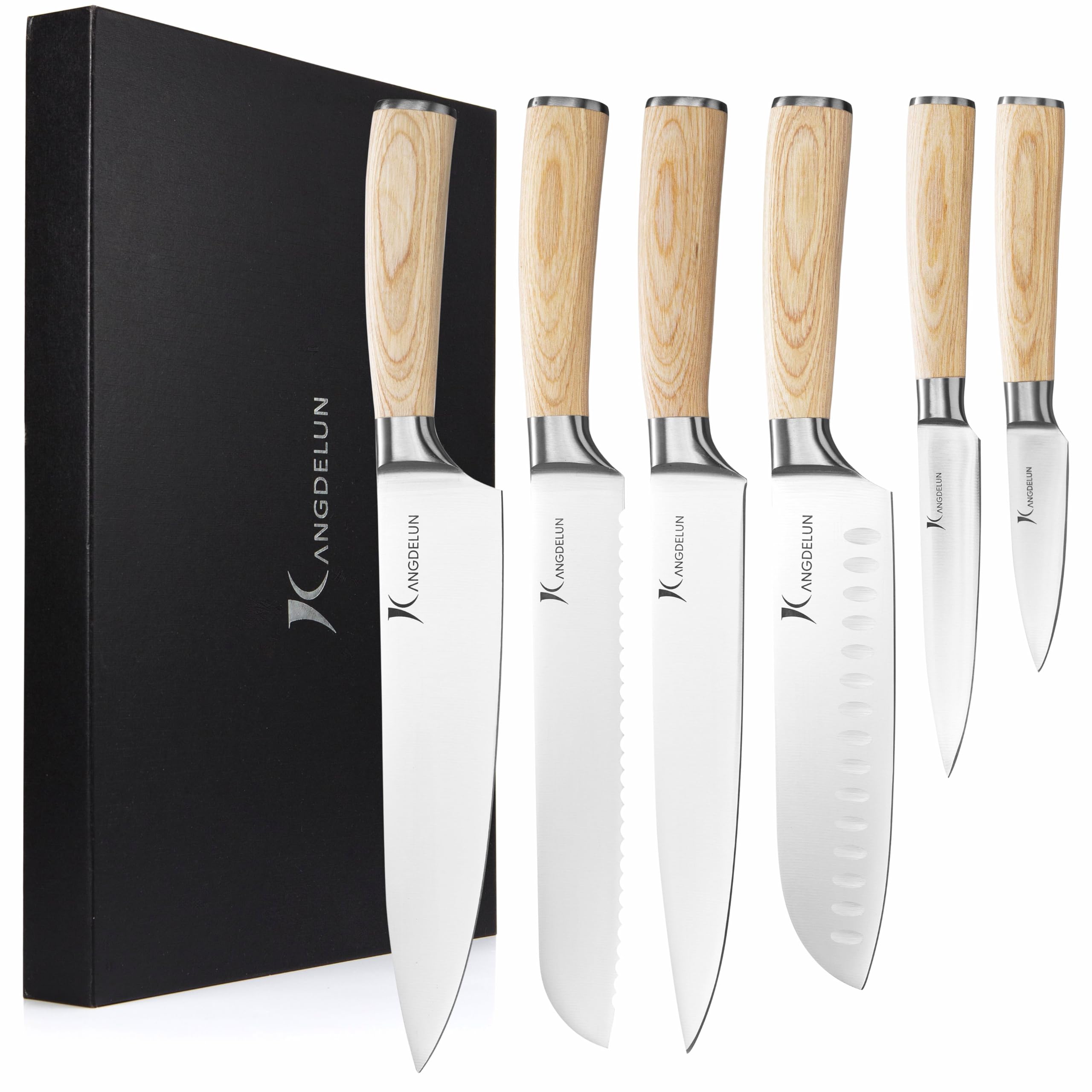 kangdelun 6 PCS Chef Knife Set with Gift Box, Ultra Sharp Kitchen ...