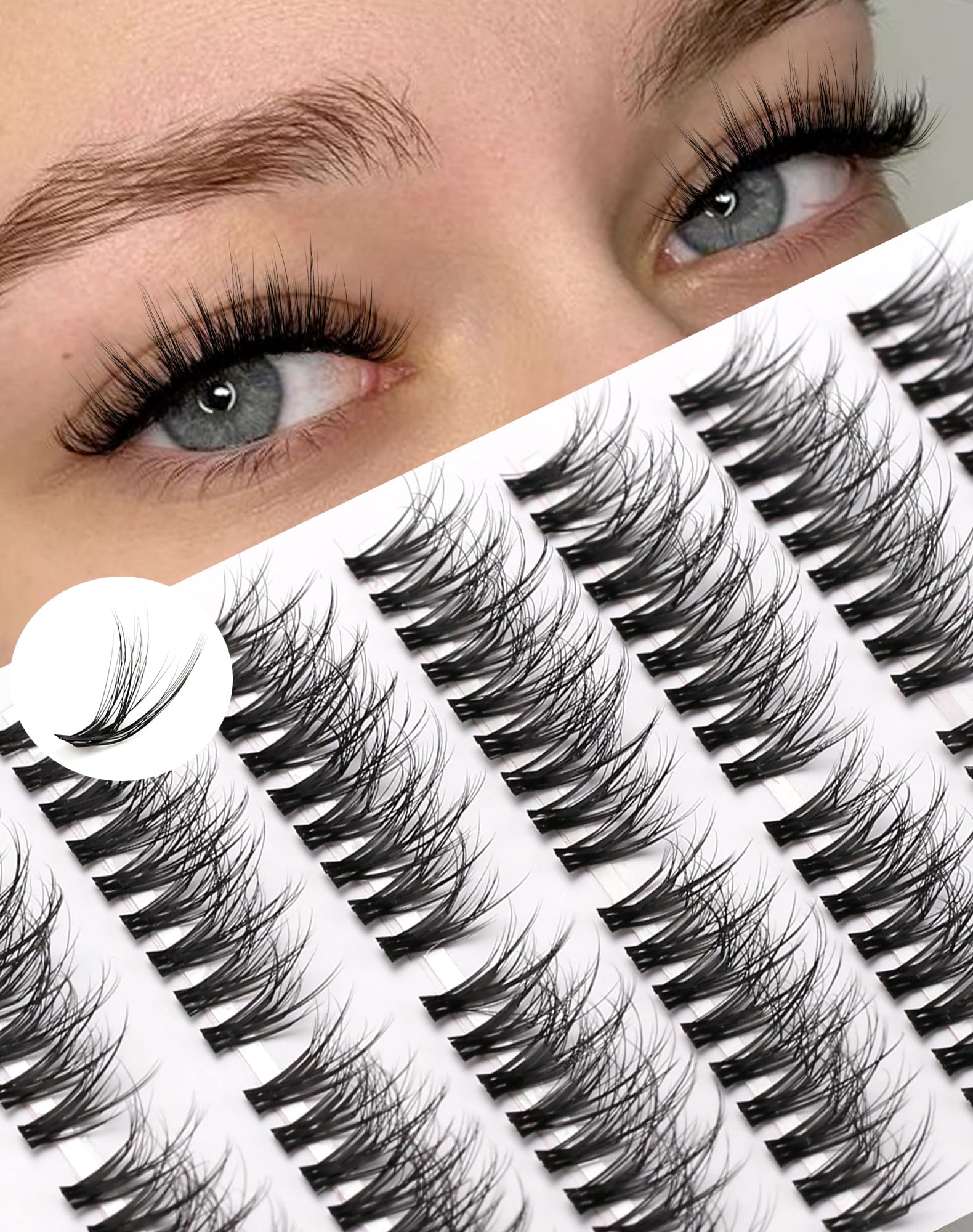 Onlyall Individual Lashes Cluster Natural Lash Extension Fluffy Mink False Cluster Eyelash Wispy DIY Eyelashes 126 Pcs (13-17MM Pre-styled-7Pair) N05 — image 1