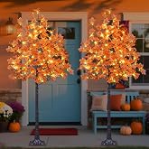 LIGHTSHARE 2PCS 6FT 240LED(120LED Each) Artificial Lighted Maple Tree Warm White Fall Decorations Indoor Outdoor, Orange