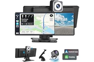 KYLTOOR Upgraded Portable Wireless Carplay&Android Auto &Mirrolink,10.26 in IPS Touchscreen,FM Transmitter Car Radio Receiver with Bluetooth,4K Front &1080P Dash Cam,Rear View Camera,Type-C/AUX/TF