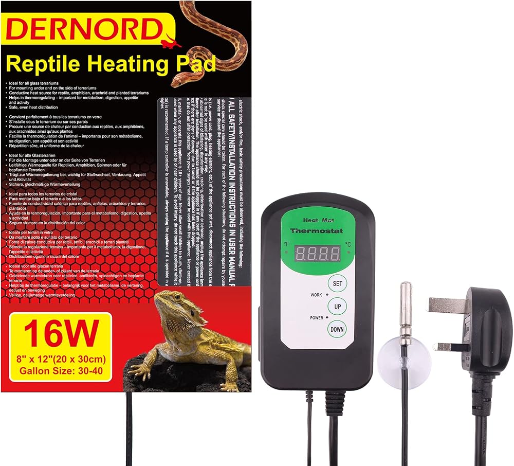 DERNORD Heat Mat with Thermostat 16W Reptile Combo Set 8x12 inch