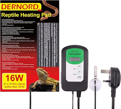 DERNORD Heat Mat with Thermostat 16W Reptile Combo Set 8x12 inch
