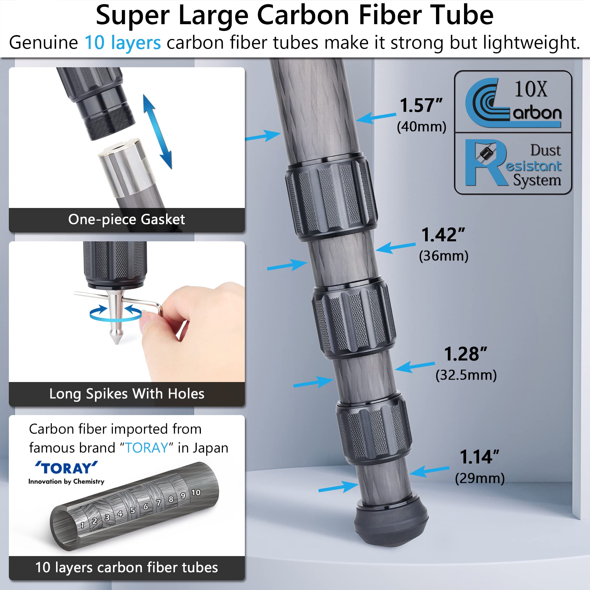 Carbon Fiber Tripod Heavy Duty Bowl Tripod ARTCISE AS90C Ultra Stable Carbon Stand with 75mm Bowl and Adapter 10 Layers Carbon Fiber 40mm Leg Tube Max Load 88 Lbs/40kg