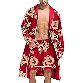 SWOMOG Men's Satin Robe Silky Kimono Bathrobe with Shorts Set Lightweight Soft Loungewear Nightwear