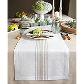 Solino Home Stripe Linen Table Runner 72 Inches Long - 100% Pure Linen Natural and White Farmhouse Table Runner 14 x 72 Inch for Dining, Dresser, Spring, Easter, Mothers Day