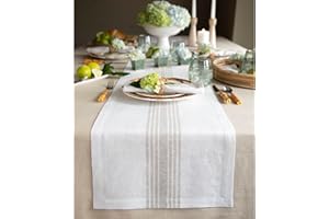 Solino Home Linen Table Runner 120 Inches Long - 100% Pure Linen Natural and White Farmhouse Table Runner 14 x 120 Inch for D