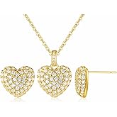 YEATMUE Heart Shape Earrings Necklace Jewelry Set For Women Bride Bridesmaids Bridal Wedding Party Prom Birthday Gift