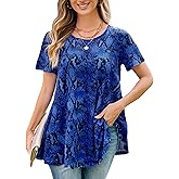 Tunic Tops for Women Plus Size Short Sleeve Crew Neck Swing Flare Loose T-Shirt Blouses to Wear with Leggings