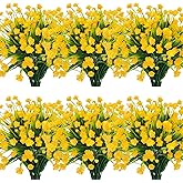 TURNMEON 12 Bundles Artificial Flowers for Outdoors Spring Decor, Realistic UV Resistant Fake Plants Faux Plastic Flowers for Outside Planter Home Gardens Porch Yards Cemetery Summer Decor(Yellow)
