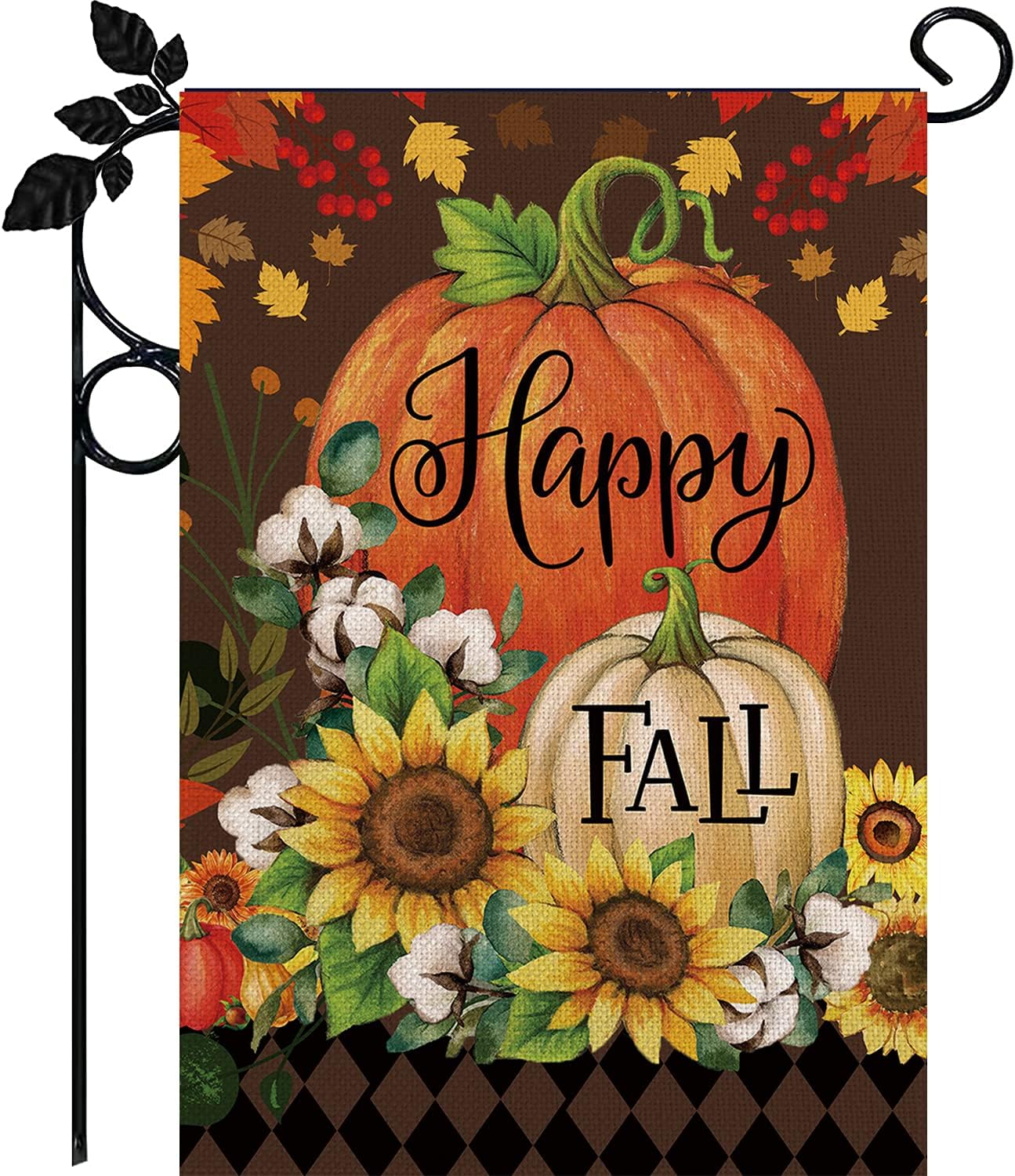 Flags - Happy Fall Garden Flag Burlap Autumn Vertical Double Sided Fall Thanksgiving Pumpkin Garden Flag Yard Outdoor Decoration 12.5 X 18 Inch