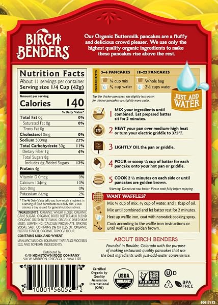 BIRCH BENDERS BUTTERMILK PANCAKE & WAFFLE MIX, 16 OUNCE BAG