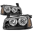 DNA MOTORING HL-OH-CHA05-4P-BK-AM Black Amber Headlights Compatible with 06-10 Dodge Charger