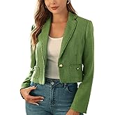 M.Infisavo Women’s Cropped Tweed Jacket Blazer with Pockets Long Sleeve Open Front Notch Lapel Cardigan Elegant for Casual
