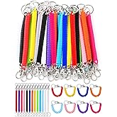 Fiada 50 Pcs Retractable Spring Coil Keychain Bulk Coil Lanyard Keychains Spiral Wrist Coiled Key Chain for Purse Keys Wallet