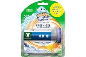Scrubbing Bubbles Fresh Gel Toilet Bowl Cleaning Stamps, Helps Keep Toilet Clean and Helps Prevent Limescale & Rings, Citrus Scent, 1 Dispenser with 6 Fresh Gel Stamps