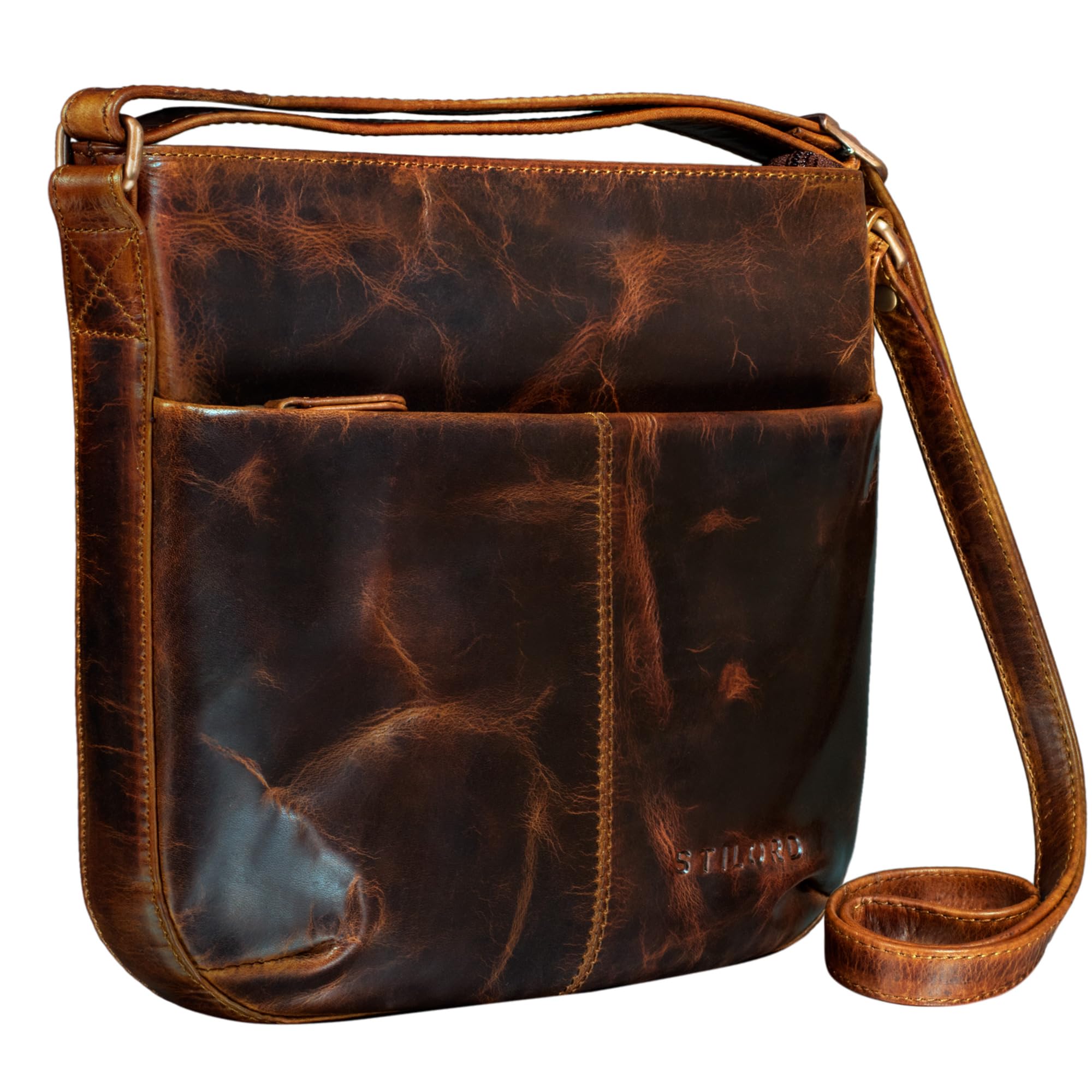 STILORD "Lucy" Small Leather Crossbody Bag for Women Vintage Shoulder Bag Modern for Leisure Shopping Handbag Genuine Leather Colour:Kara - Cognac