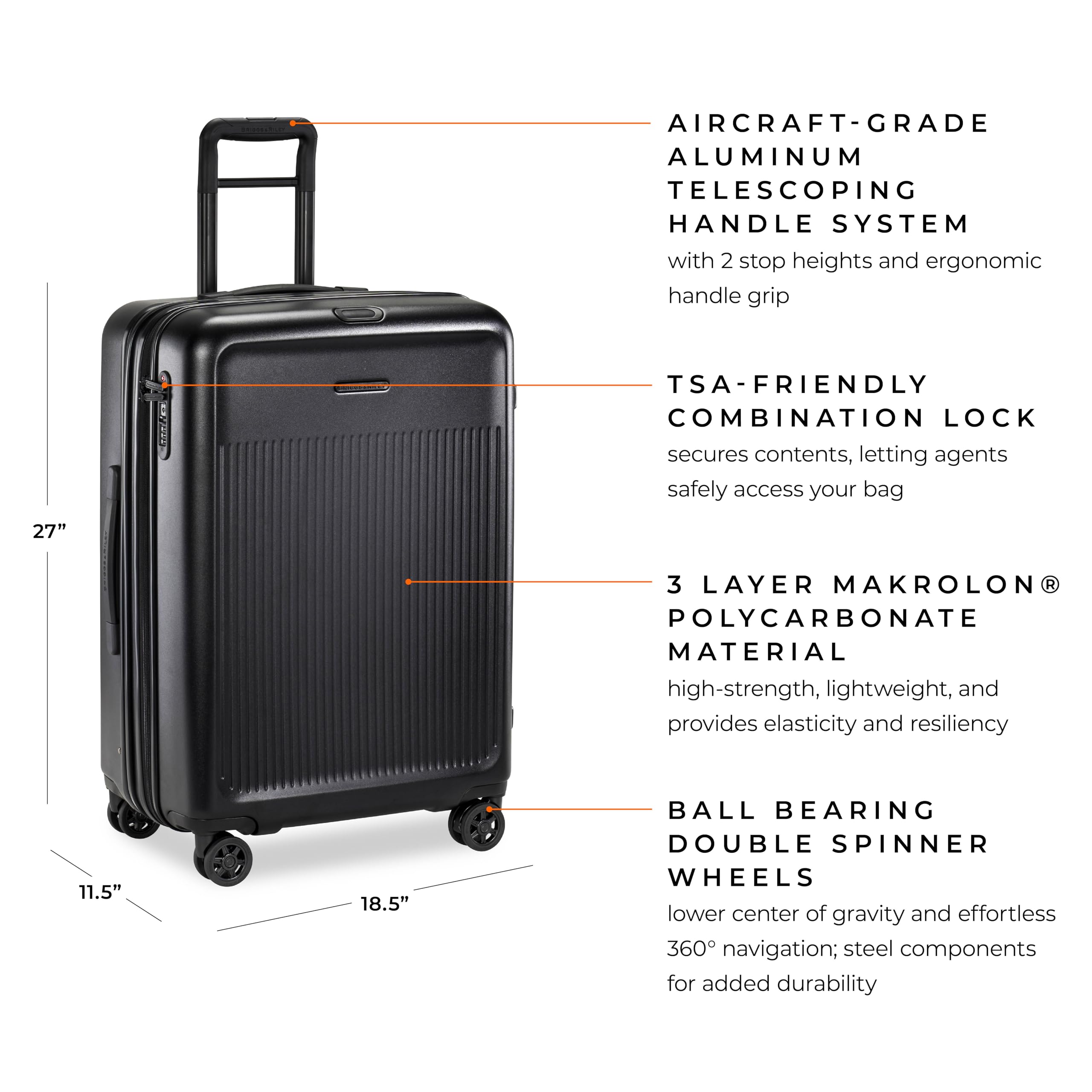 Briggs & Riley Sympatico Hardside Large Spinner Luggage, Matte Black, 27-Inch Checked