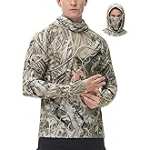 FISHEAL Men's Hunting Shirts with Mask - UPF 50+ Camo Long Sleeve Fishing Hoodie Shirt with Adjustable Drawstring