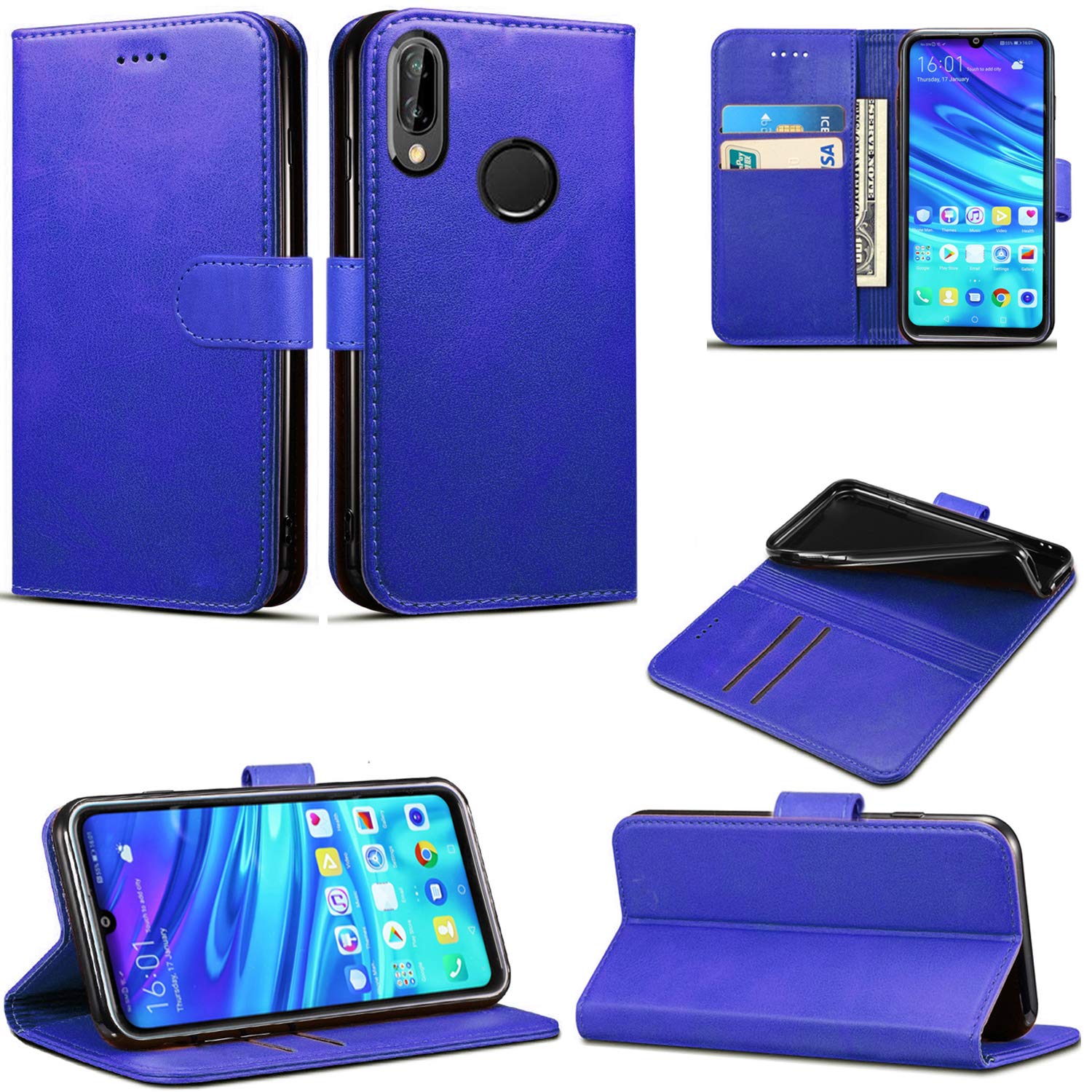 Mobile Stuff Huawei P Smart 2019 / Honor 10 Lite Case, Premium PU Leather Flip Wallet Phone Case Cover with Magnetic Closure Stand Card Holder for Huawei P Smart 2019 / Honor 10 Lite (Blue Book)