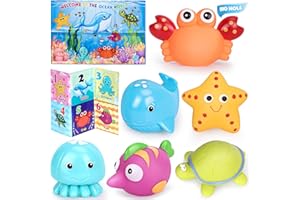 FUSPWEAO Mold Free Bath Toys for Toddlers 1-3, No Hole No Mold Ocean Baby Bathtub Toys with Bath Book, Toddler Bath Toys for 1 2 3 4 Year Old Girls Boys Infants Gifts