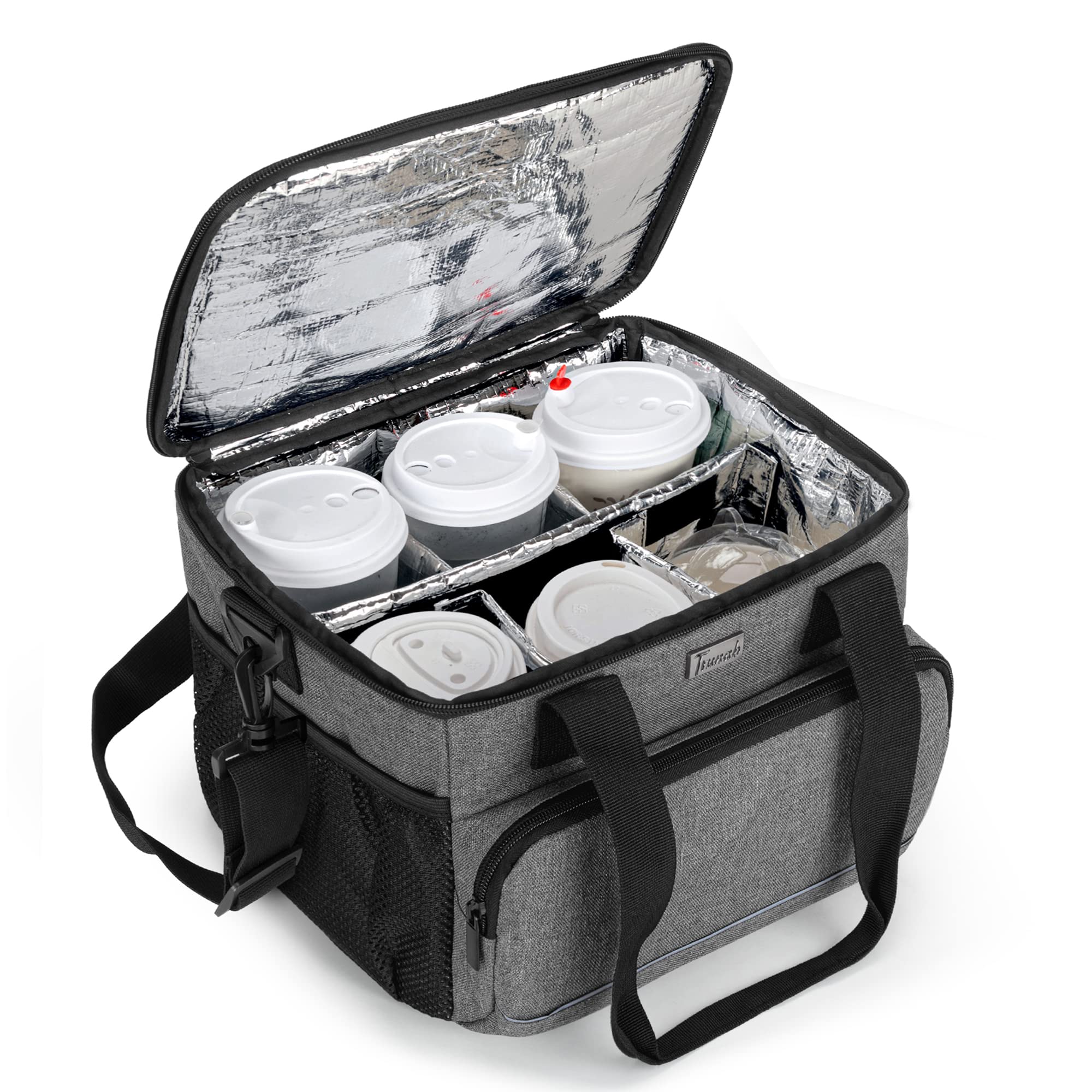 Photo 1 of Trunab Reusable 6 Cups Drink Carrier for Delivery with Adjustable Dividers, Handle with Carrying Strap Tote Holder Insulated Bag for Beverages,Food Take Out,Outdoors