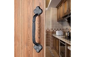 INIRET 2 Packs Rustic Gate Handle,8.86 Inch Cast Iron Sliding Barn Door Handle,Black Vintage Metal Gate Pull Handle Fence Handle Antique Long Cabinet Handles for Interior,Drawer,Outdoor,Garage,Closet